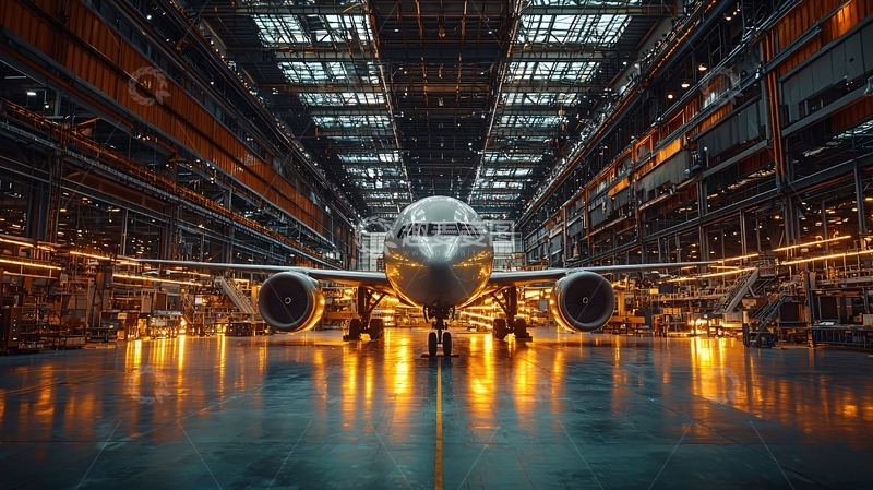 高清大图下载【趣麦麦图】飞机在巨大的机库里