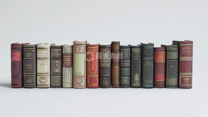 高清大图下载【趣麦麦图】一排整齐摆放的复古书籍