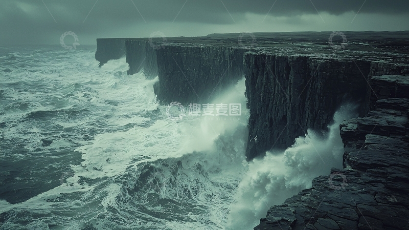高清大图下载【趣麦麦图】海浪冲击悬崖的壮观景象