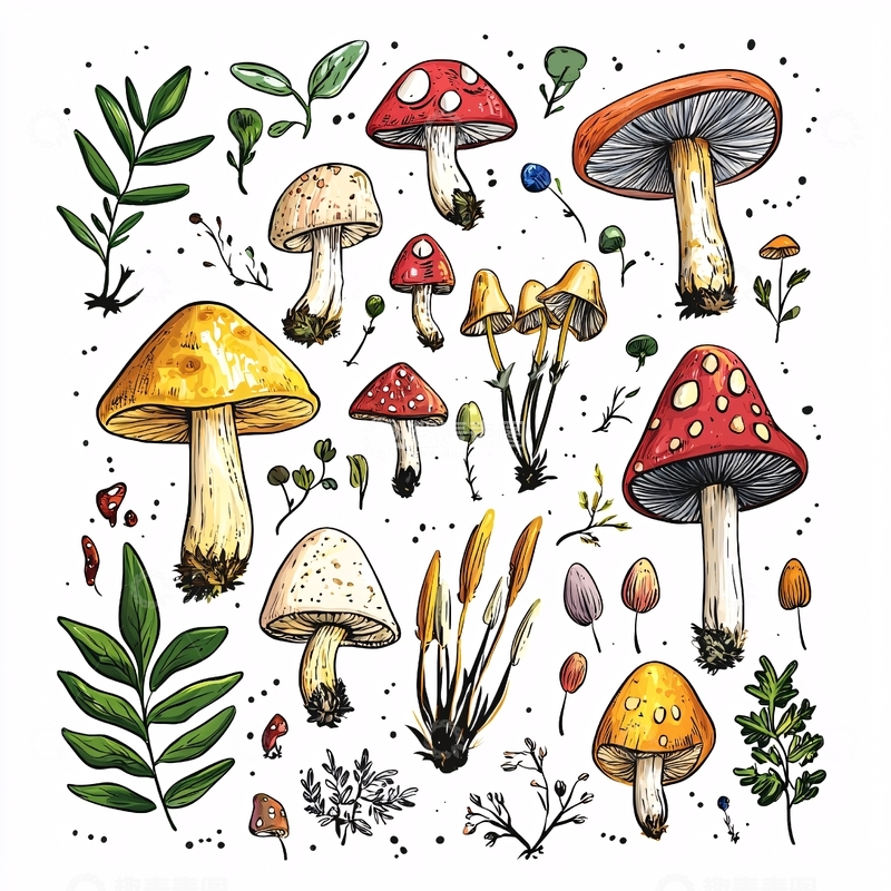 高清大图下载【趣麦麦图】手绘蘑菇图