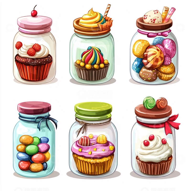 高清大图下载【趣麦麦图】玻璃罐里装满甜点