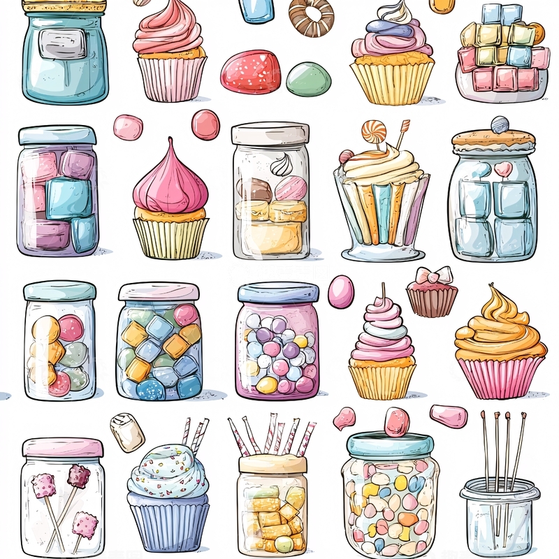 高清大图下载【趣麦麦图】手绘甜点玻璃罐