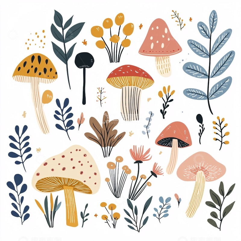 高清大图下载【趣麦麦图】手绘蘑菇植物素材