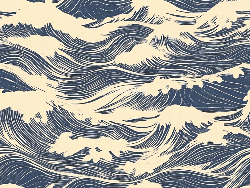 高清大图下载【趣麦麦图】蓝色水墨风格的海浪图案