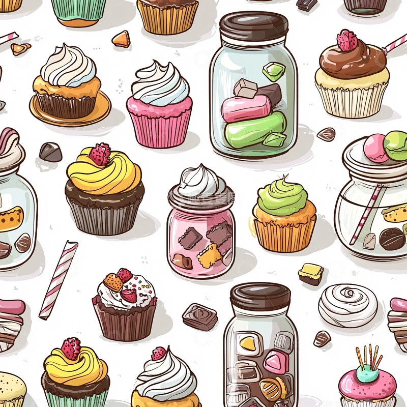 高清大图下载【趣麦麦图】手绘甜点杯子蛋糕