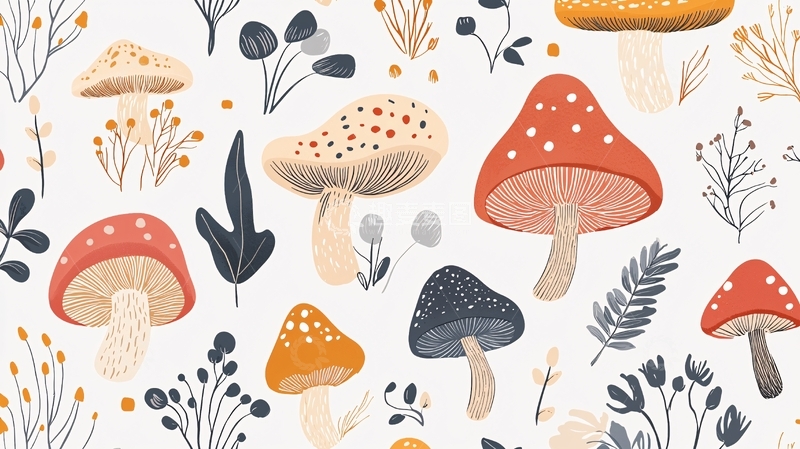 高清大图下载【趣麦麦图】手绘蘑菇植物图案