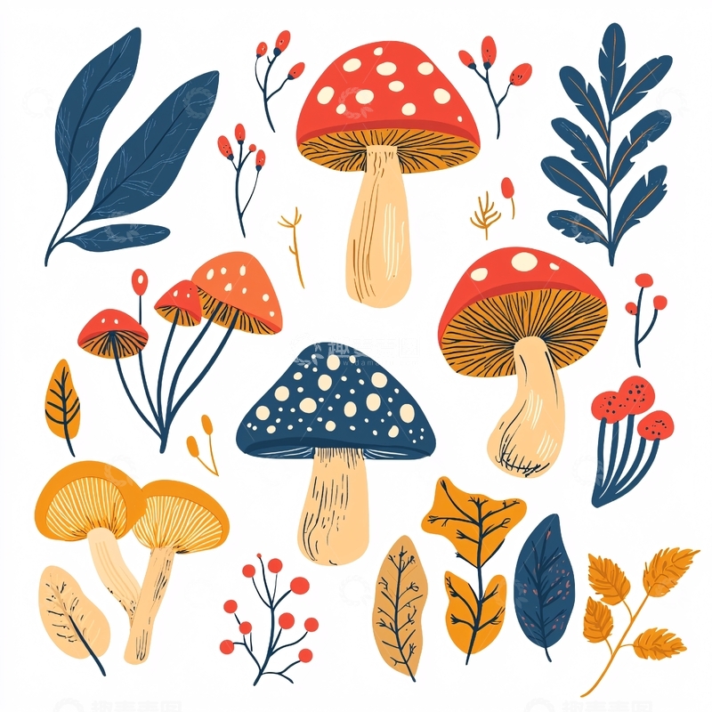 高清大图下载【趣麦麦图】手绘卡通蘑菇植物素材
