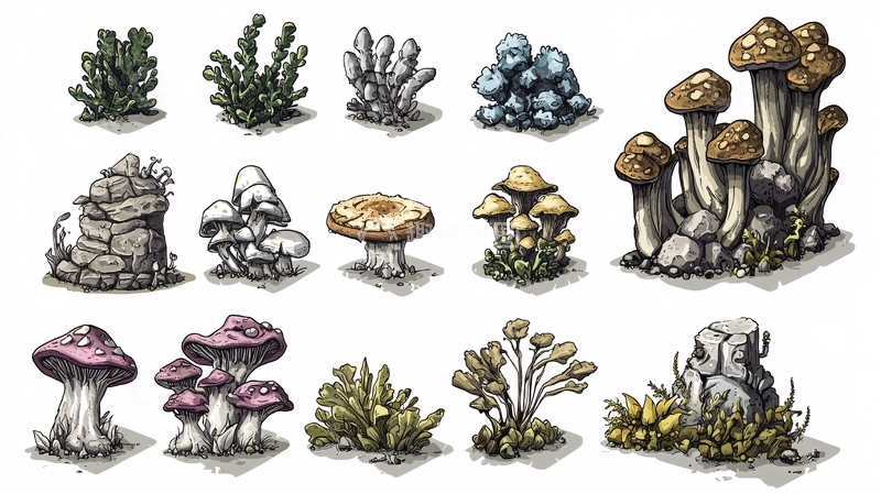 高清大图下载【趣麦麦图】手绘卡通蘑菇植物素材