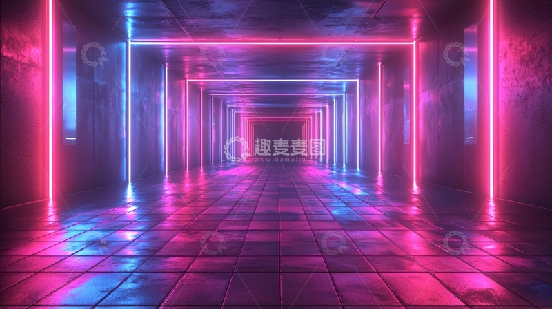 高清大图下载【趣麦麦图】科幻霓虹灯通道走廊