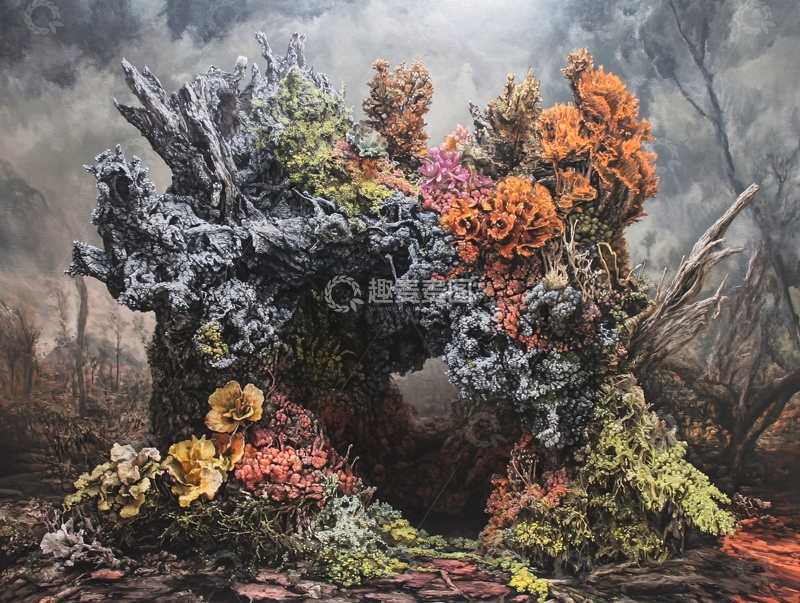 高清大图下载【趣麦麦图】彩色植物覆盖的树桩