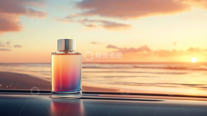 高清大图下载【趣麦麦图】日出海滩香水瓶