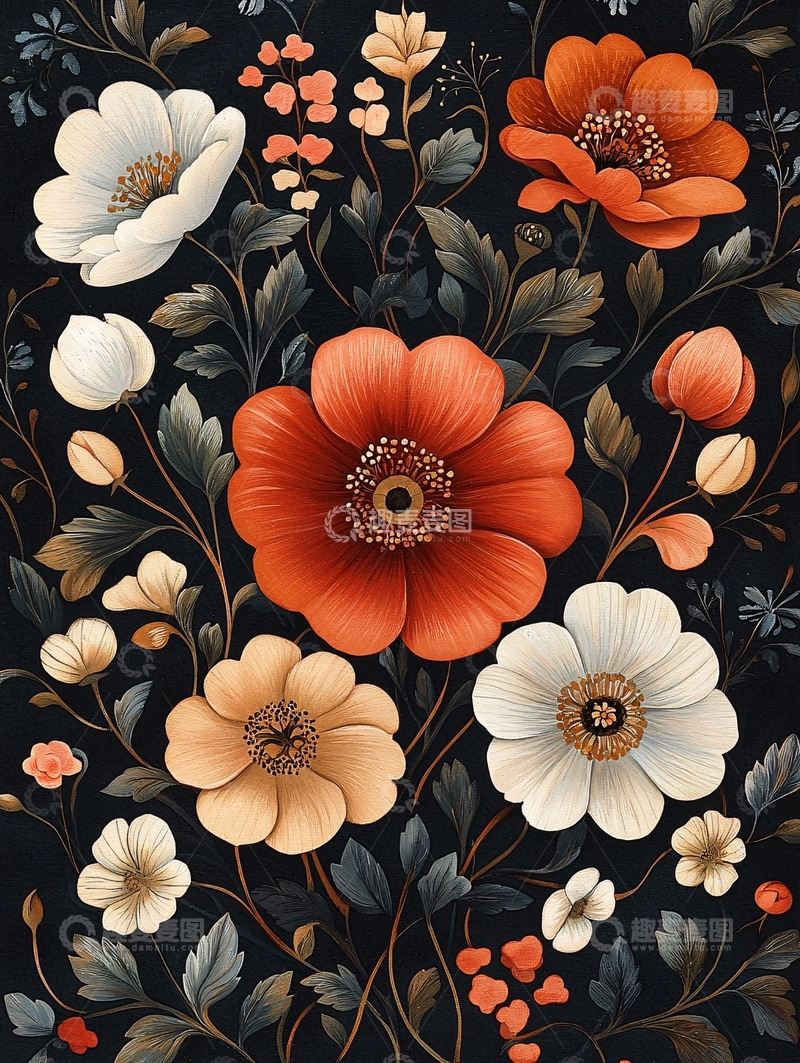 高清大图下载【趣麦麦图】暗黑系花卉插画