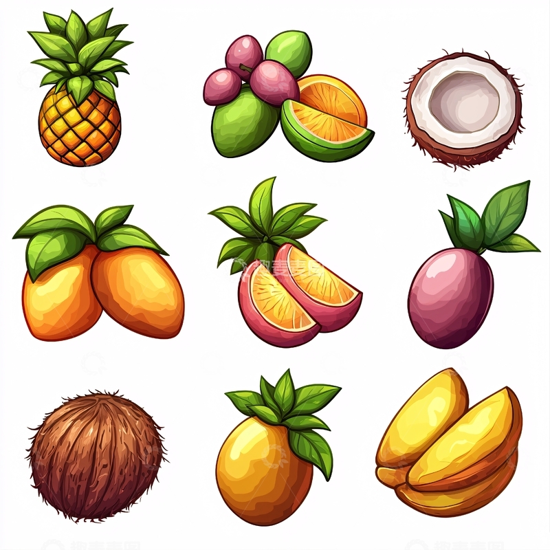 高清大图下载【趣麦麦图】热带水果手绘插画