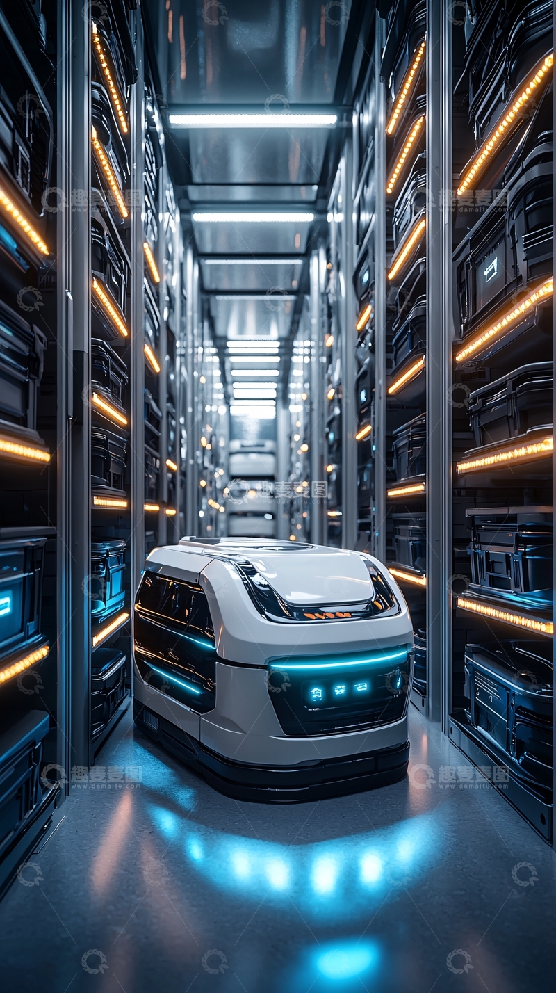 高清大图下载【趣麦麦图】仓库中的自动化运输设备