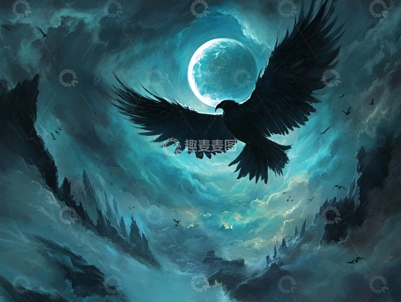高清大图下载【趣麦麦图】黑夜飞翔的乌鸦
