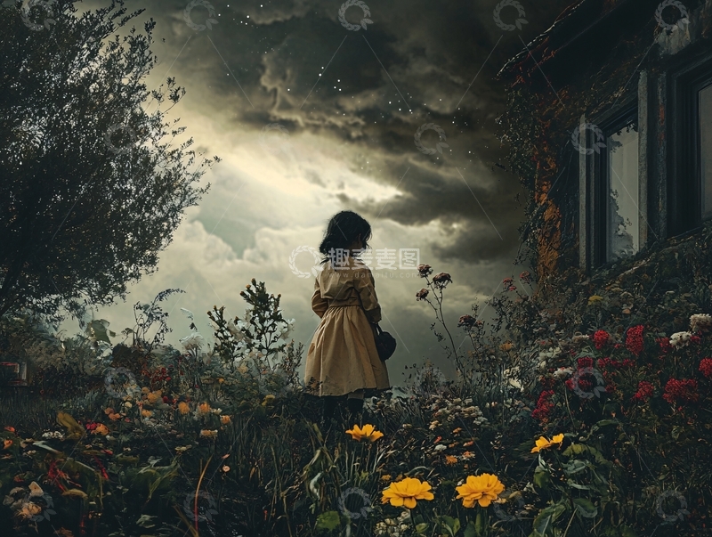 高清大图下载【趣麦麦图】暴风雨中的女孩