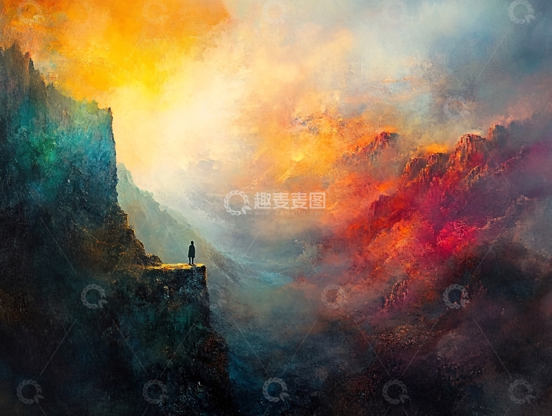 高清大图下载【趣麦麦图】山崖上孤独的人影