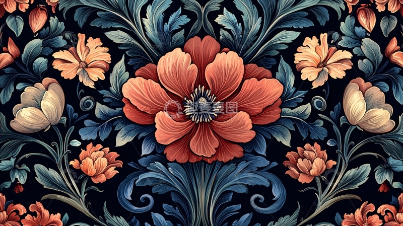 高清大图下载【趣麦麦图】华丽花卉图案背景