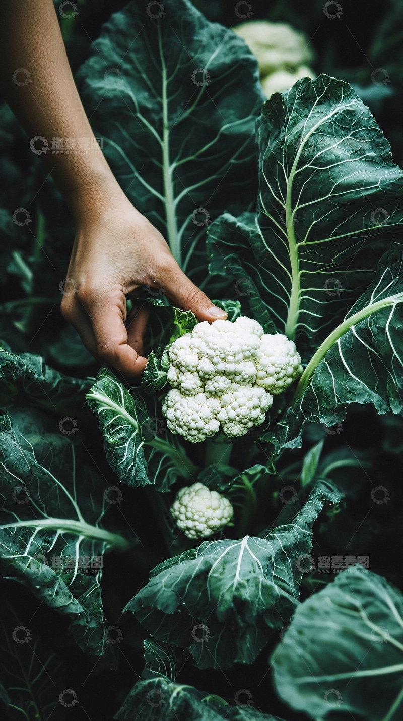 高清大图下载【趣麦麦图】手触碰白色花椰菜