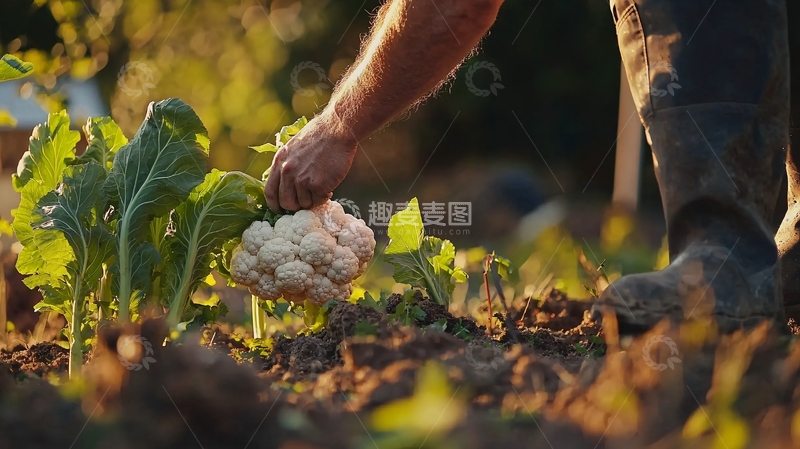 高清大图下载【趣麦麦图】农民采摘新鲜花椰菜