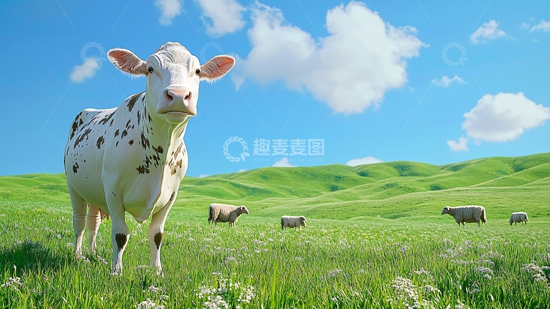 高清大图下载【趣麦麦图】奶牛在青青草原上
