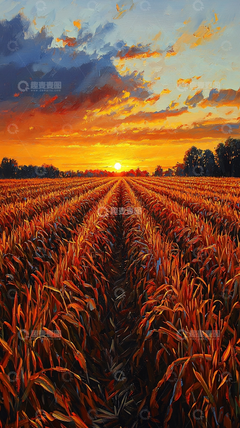 高清大图下载【趣麦麦图】日落田野麦浪