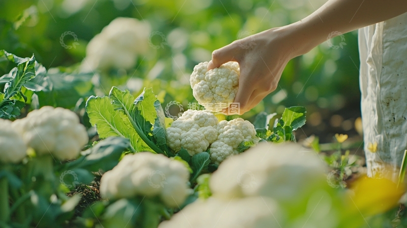 高清大图下载【趣麦麦图】田间采摘新鲜花椰菜