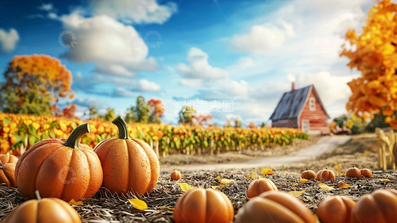 高清大图下载【趣麦麦图】秋日南瓜田园小屋