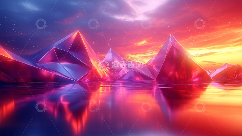 高清大图下载【趣麦麦图】红蓝水晶山水倒影