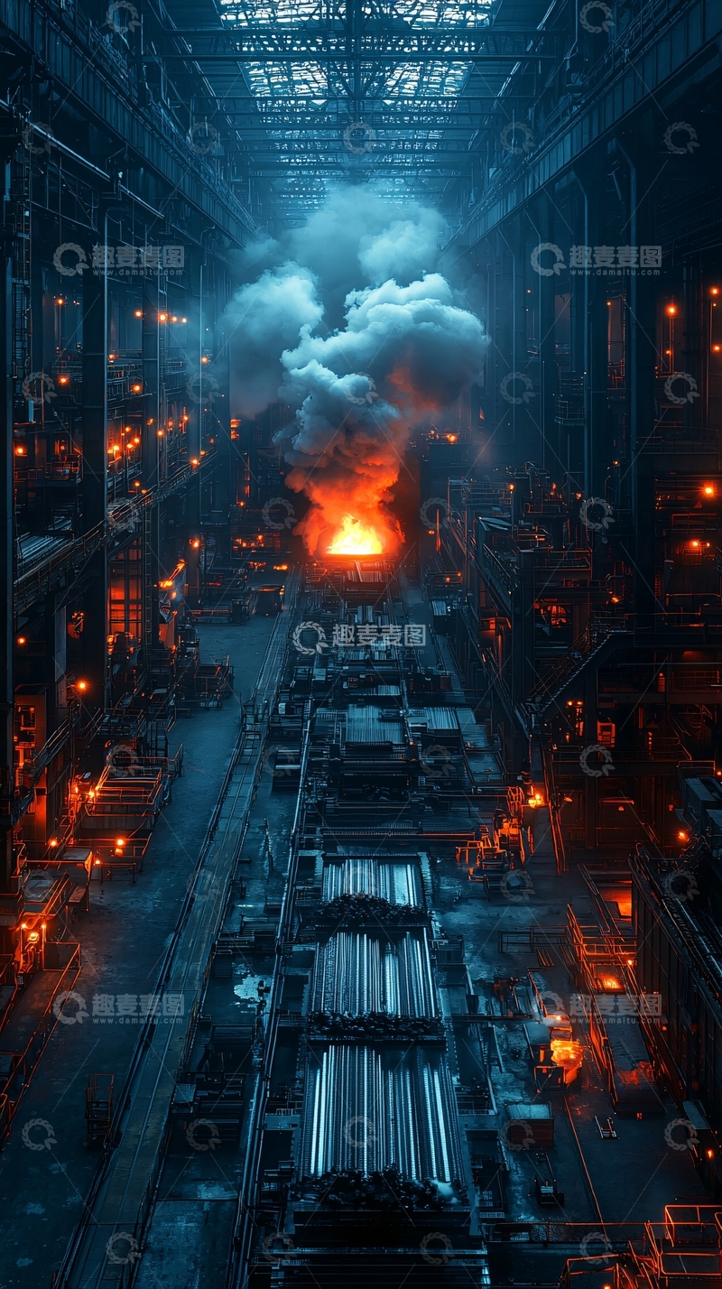 高清大图下载【趣麦麦图】工业熔炉火焰烟雾弥漫