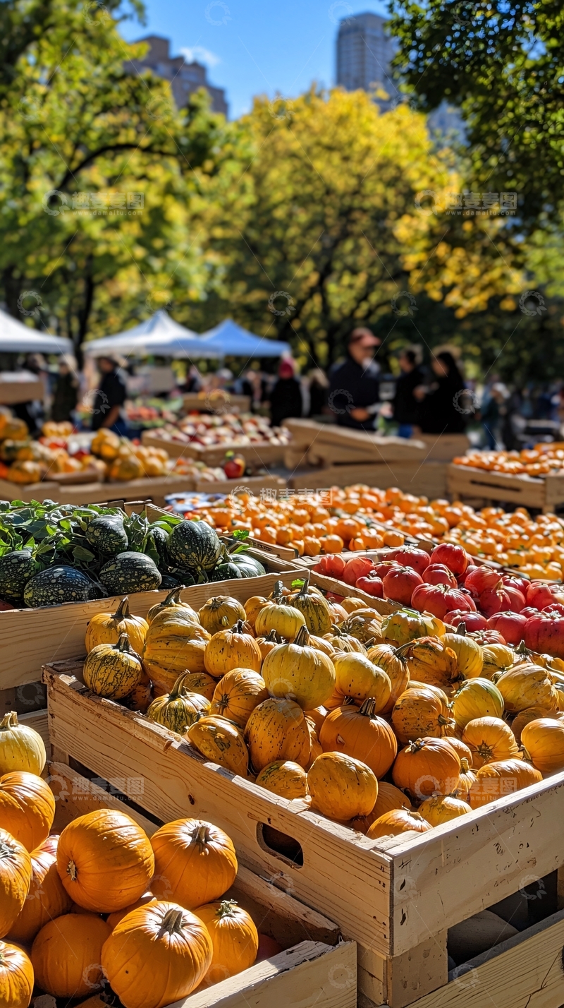 高清大图下载【趣麦麦图】秋日公园农贸市场