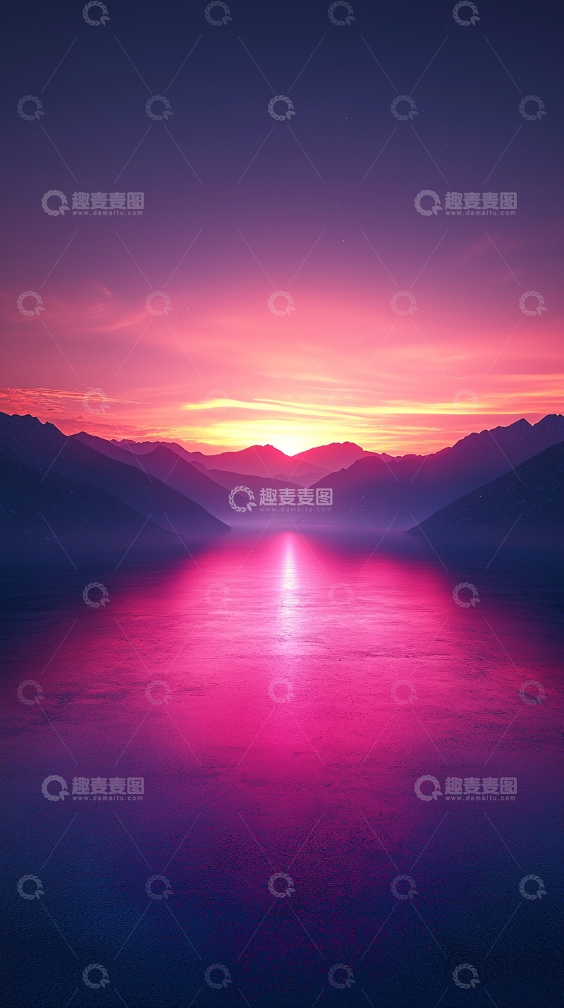 高清大图下载【趣麦麦图】粉红色日出湖光山色