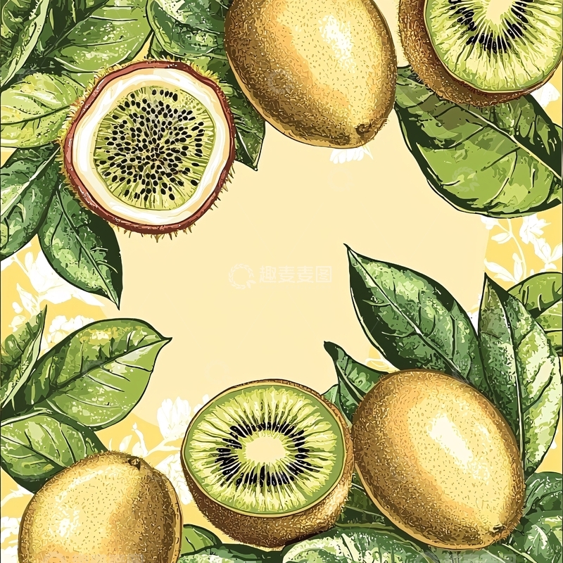 高清大图下载【趣麦麦图】猕猴桃叶子边框