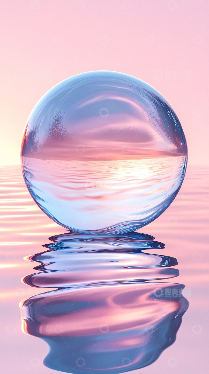 高清大图下载【趣麦麦图】粉色天空下的水晶球
