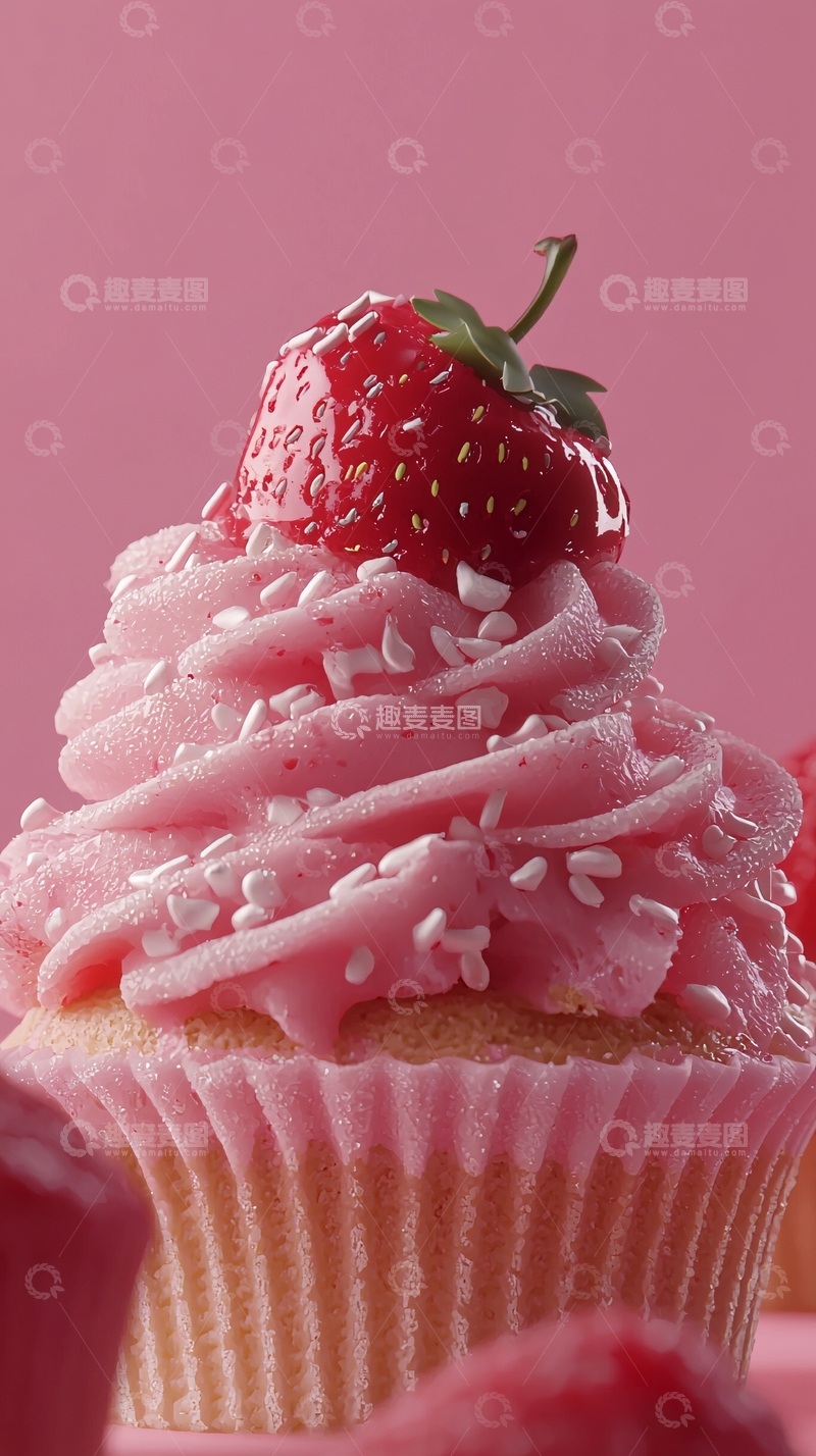 高清大图下载【趣麦麦图】粉色草莓杯子蛋糕