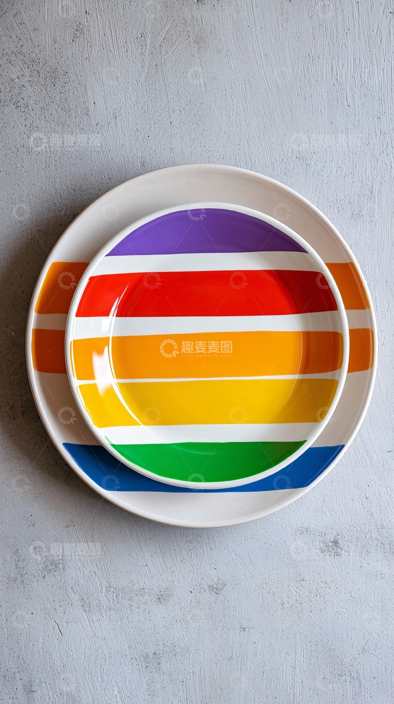 高清大图下载【趣麦麦图】彩虹条纹餐盘套装