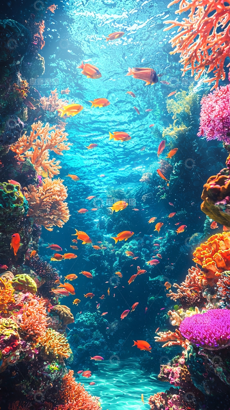 高清大图下载【趣麦麦图】水下珊瑚礁鱼群美景