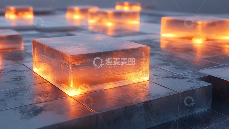 高清大图下载【趣麦麦图】发光方块在金属表面
