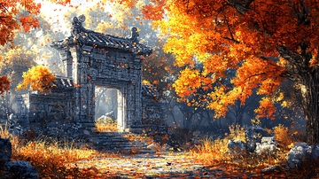 古风建筑秋日景色