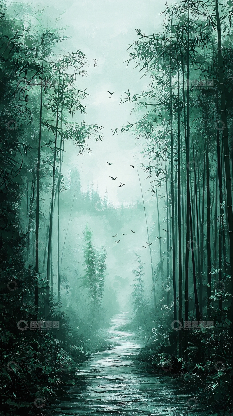 高清大图下载【趣麦麦图】水墨竹林小路