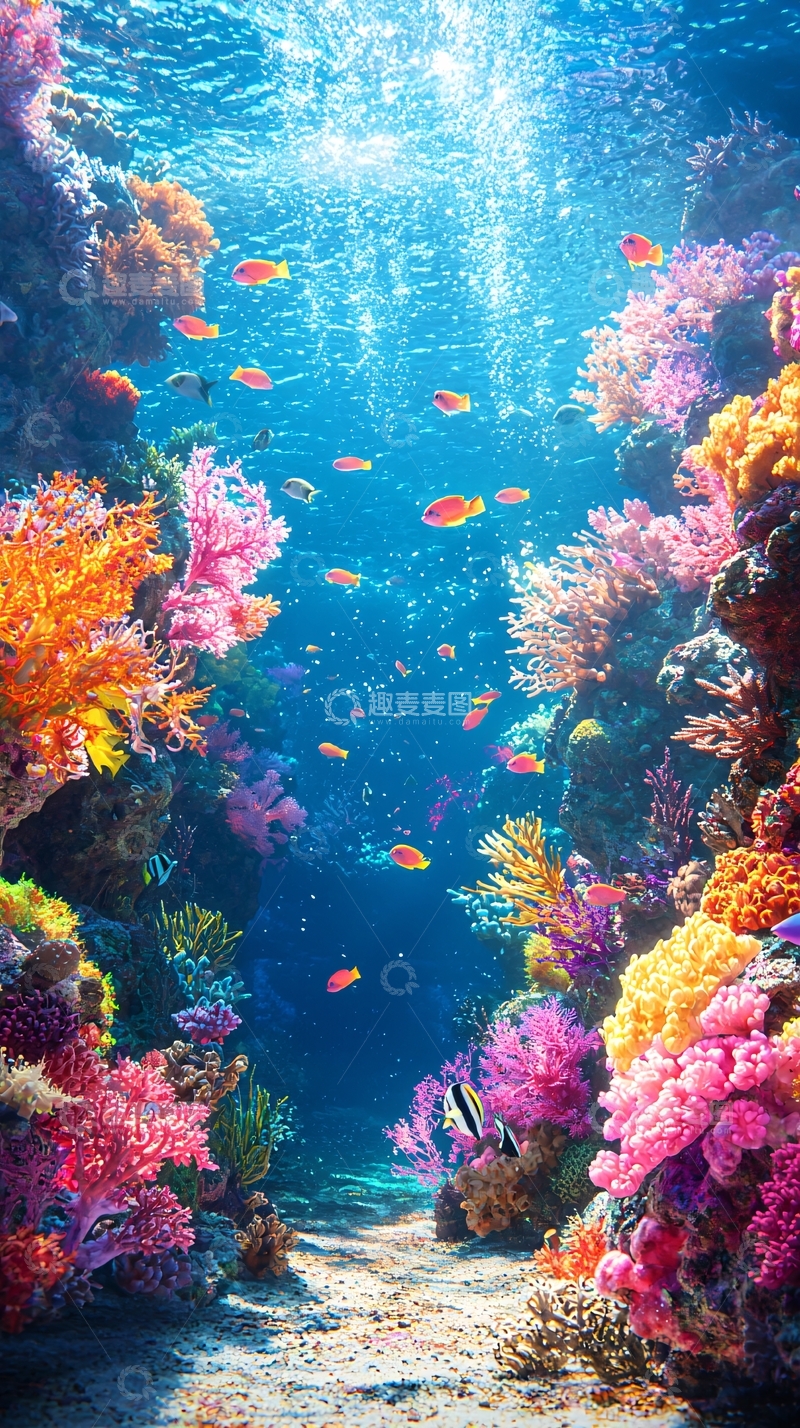 高清大图下载【趣麦麦图】色彩斑斓的珊瑚礁鱼群