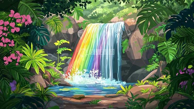 高清大图下载【趣麦麦图】彩虹瀑布