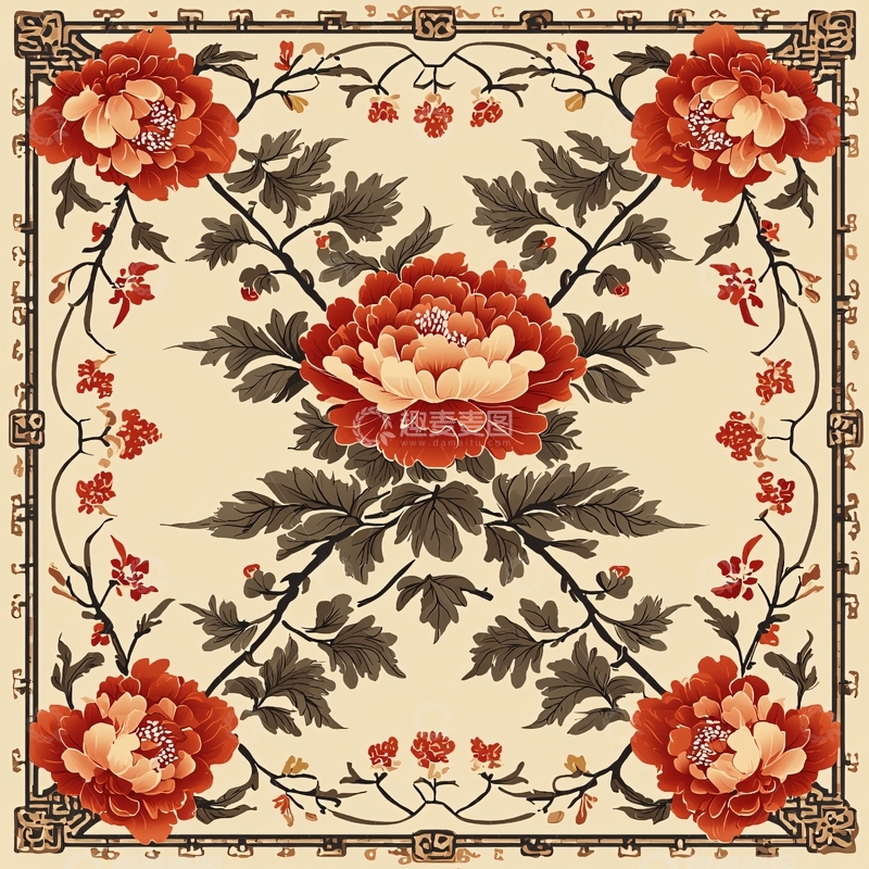高清大图下载【趣麦麦图】中式牡丹花纹图案
