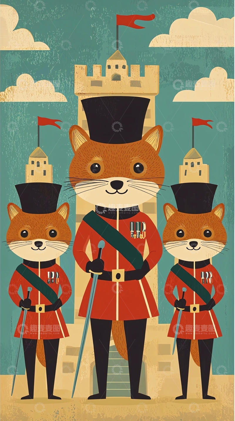 高清大图下载【趣麦麦图】卡通狐狸卫兵