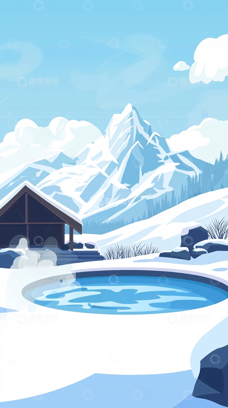 高清大图下载【趣麦麦图】雪山温泉小屋