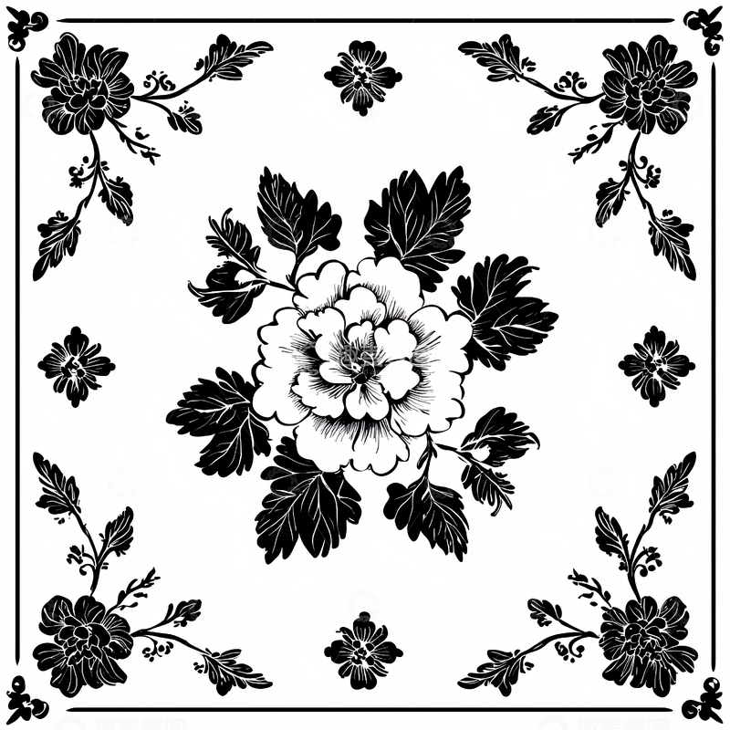 高清大图下载【趣麦麦图】黑白花卉图案