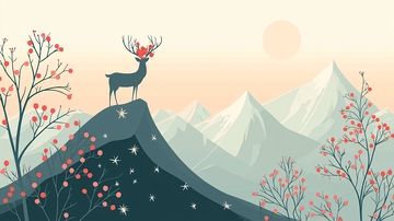 山顶梅花鹿雪山日出