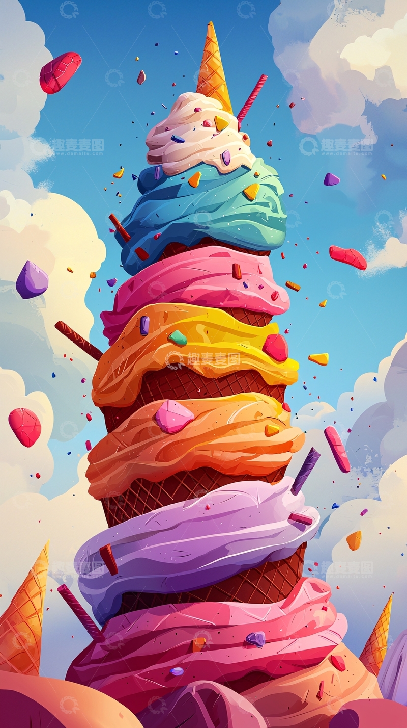 高清大图下载【趣麦麦图】彩色冰淇淋塔