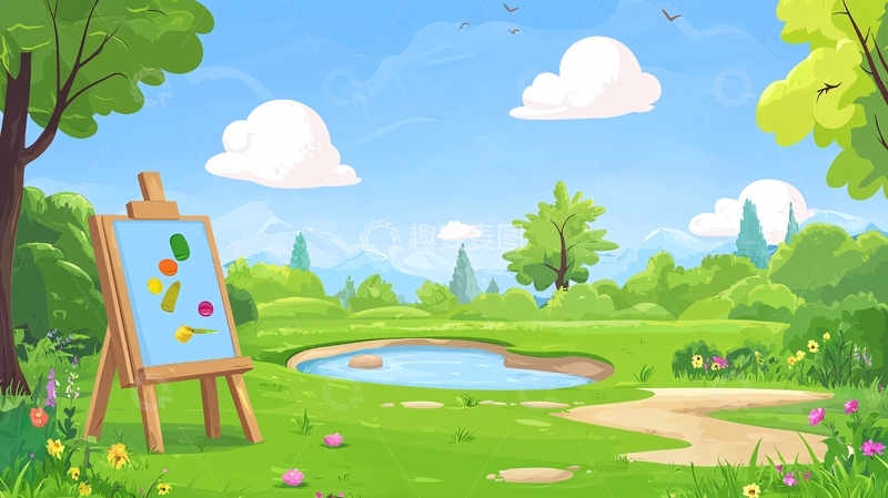 高清大图下载【趣麦麦图】绿地上的画架