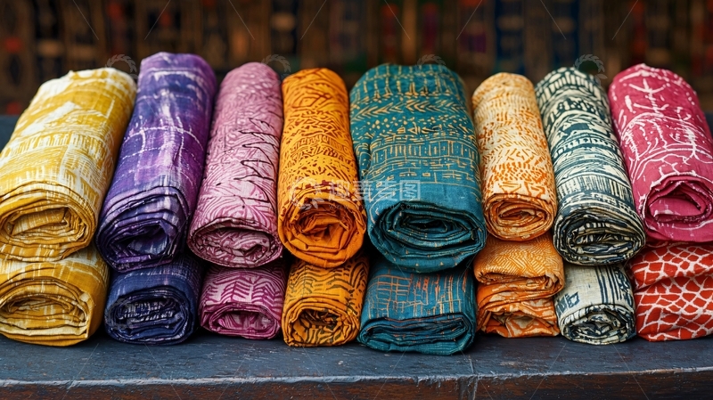 高清大图下载【趣麦麦图】彩色卷起布料堆叠
